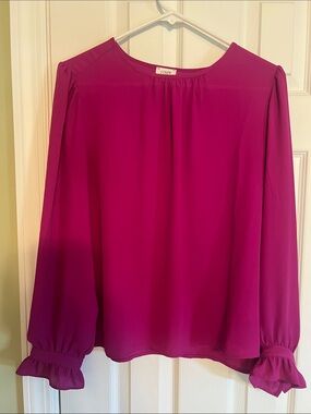 J. Crew Fuchsia Long-Sleeve Ruffled Cuff Blouse